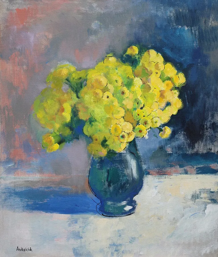Imagen de Chrysanthemums  de Artem Andreichuk, tamaño: 95 × 80 cm, hecho de oil on canvas, medio Painting