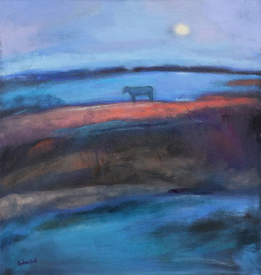Imagen de Twilight time and Moonrise  de Artem Andreichuk, tamaño: 95 × 90 cm, hecho de Acrylic on canvas, medio Painting