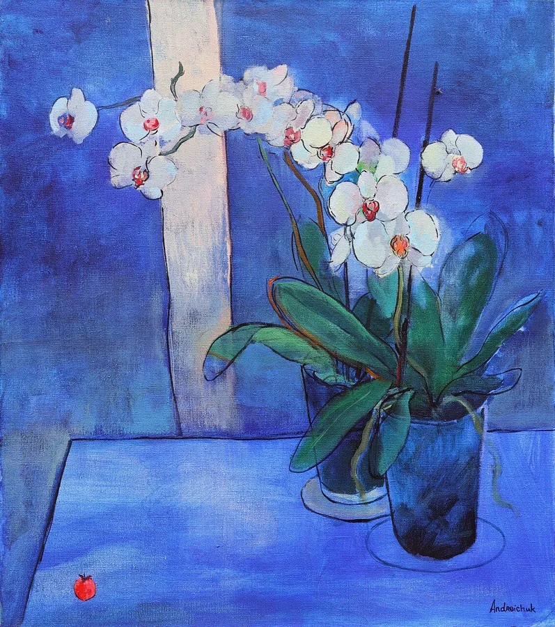 Imagen de Orchid and Little Tomato  de Artem Andreichuk, tamaño: 80 × 70 cm, hecho de Acrylic on canvas, medio Painting