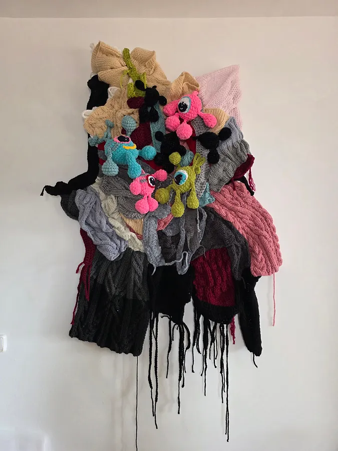 Image of Disappearing Children by Natalia Byrdina, size: 195 × 100 × 25 cm, made of textile, yarn, stuffed toys, Works medium