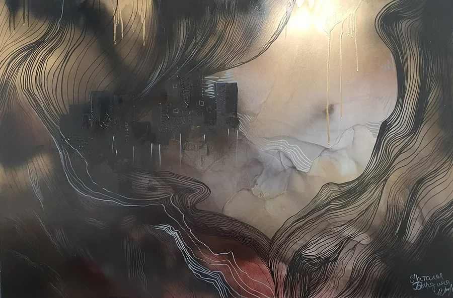 Obraz Dead city autorstwa Natalia Byrdina, rozmiar: 120 × 80 cm, wykonany z Plastic, medium Drawing, cena: $1870