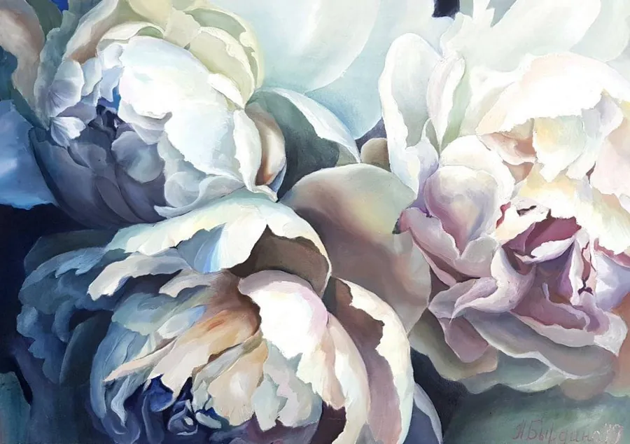 Image of Peonies by Natalia Byrdina, size: 100 × 70 cm, made of Canvas, Painting medium, priced at $940