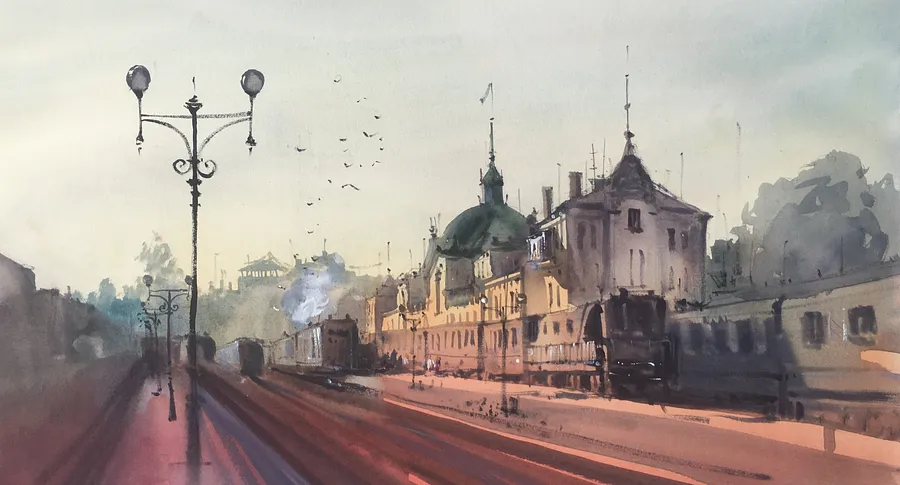 Immagine di Chernivtsi Railway Station  di Andrii Kovalyk, dimensioni: 27x56 cm, medium: Original Artworks , serie: Sold