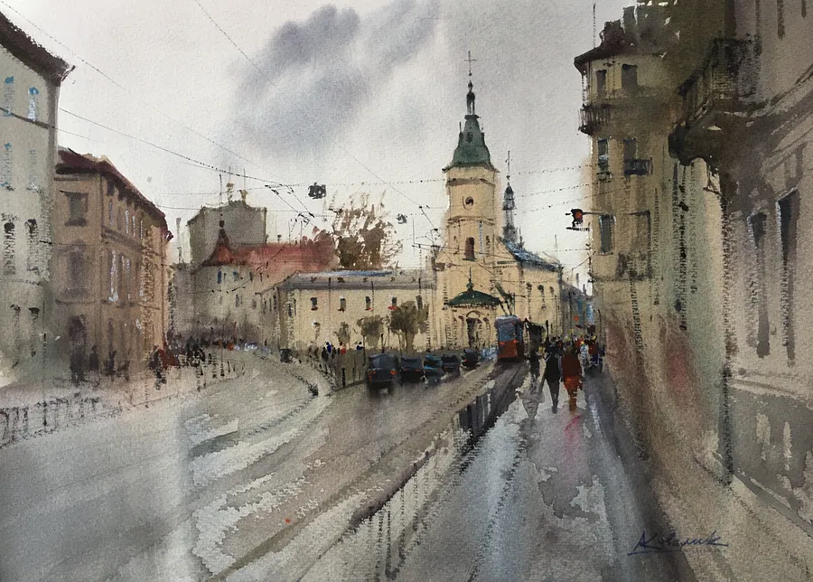 Immagine di A cloudy day in Lviv di Andrii Kovalyk, dimensioni: 38x56, medium: Original Artworks , serie: Sold