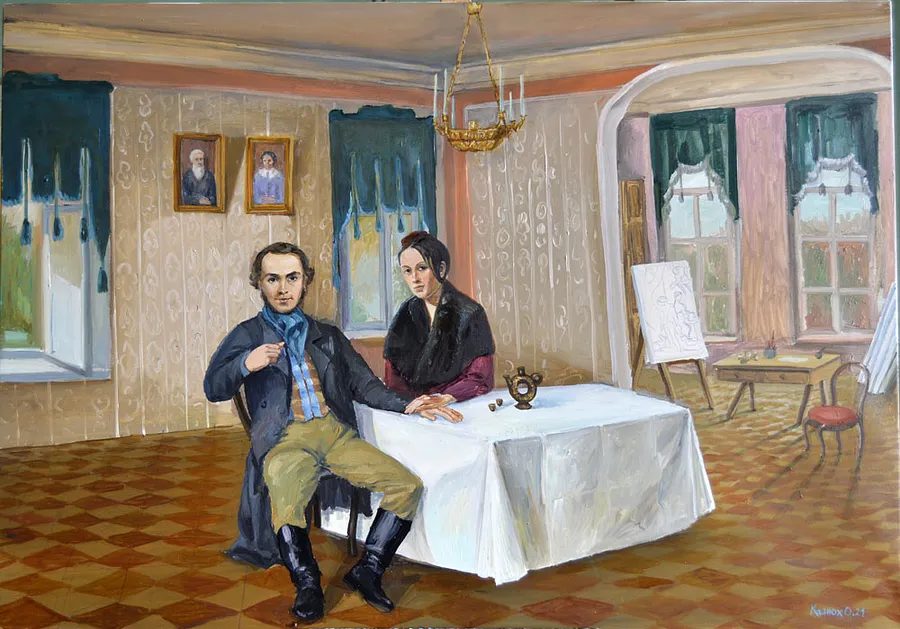 Image of Shevchenko and Varvara Repina-Volkonskaya. by Olesia Kaznokh, size: 60х90 см, Painting medium, priced at $500