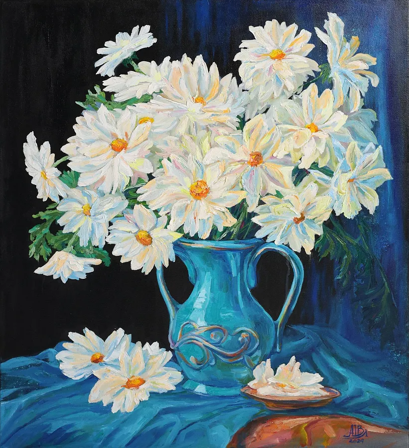 Immagine di Vase with daisies di Vladyslava Shokha, dimensioni: 70 × 80 cm, medium: Painting, prezzo: Prezzo su richiesta