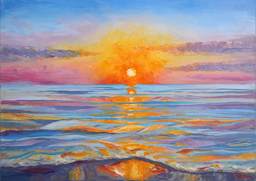 Immagine di "Sunset Magic" di Vladyslava Shokha, dimensioni: 70 × 50 cm, medium: Painting, prezzo: Prezzo su richiesta