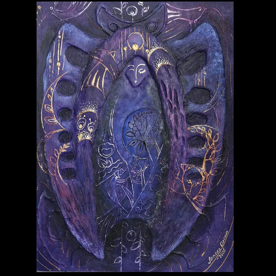 Image of Night Witch by Oksana Lopokha, size: 30x40, made of Acrylic, texture paste, Painting medium, from Ukraine, part of the "Figures" series, priced at $520