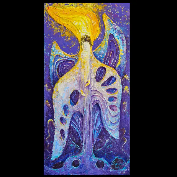 Image of Nadiia Lives by Oksana Lopokha, size: 25x50, made of Acrylic, texture paste, Painting medium, part of the "Figures" series, priced at $480