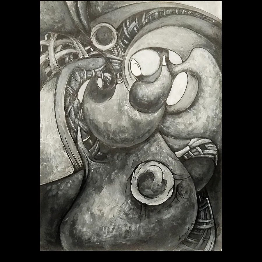 Image of Leila by Oksana Lopokha, size: A4, made of Acrylic, paper, Graphics medium, from Ukraine, part of the "Figures" series, priced at $200