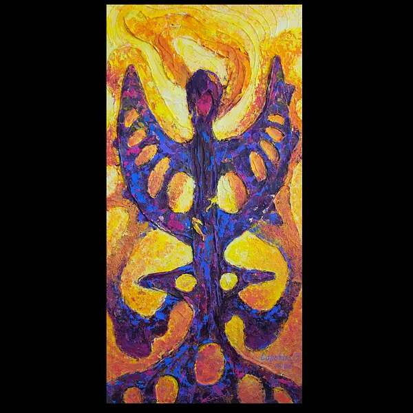 Image of Unburnable Wings by Oksana Lopokha, size: 25x50, made of Acrylic, texture paste, Painting medium, from Ukraine, part of the "Figures" series, priced at $480