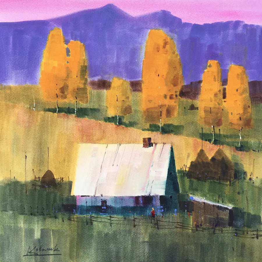 Image de Golden Autumn in the Carpathians  par Andrii Kovalyk, taille : 38x38 cm , médium Original Artworks , faisant partie de la série Landscapes Around the World , au prix de €1200