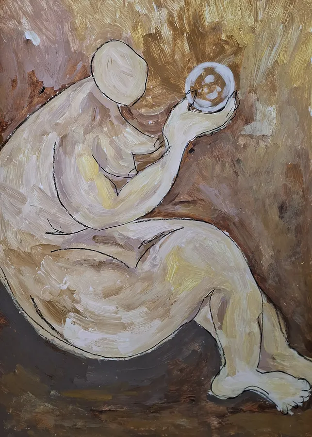 Image of Why? by Daria Habich, size: 50х70 cm, Mixed media on Cardstock medium, part of the Soul´s & Body´s series, priced at €690