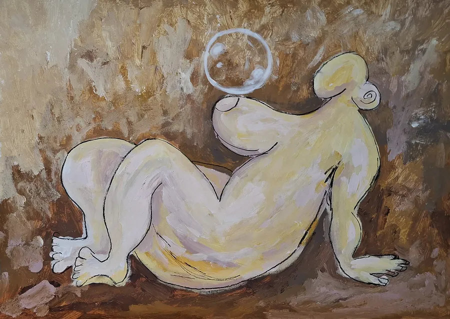 Image de What are you? par Daria Habich, taille : 70x50 cm, médium Mixed media on Cardstock, faisant partie de la série Soul´s & Body´s, au prix de €690