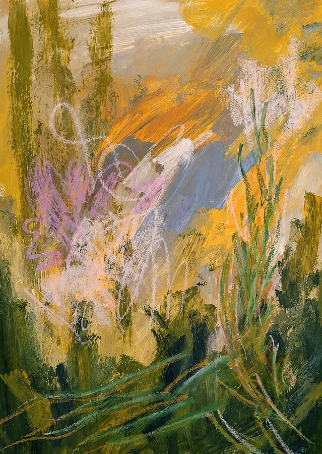 Image de Golden Hour par Daria Habich, taille : 29.7 × 42 cm., médium Mixed media on paper, faisant partie de la série Salt & Sun, au prix de €190