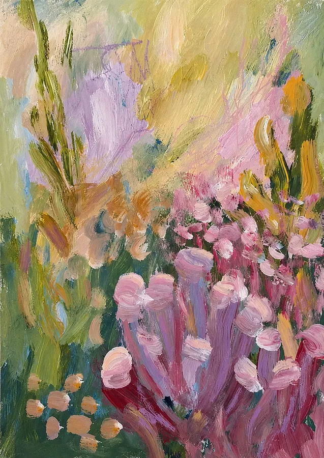 Image de Sea Garden par Daria Habich, taille : 29.7 × 42 cm., médium Mixed media on paper, faisant partie de la série Salt & Sun, au prix de €190
