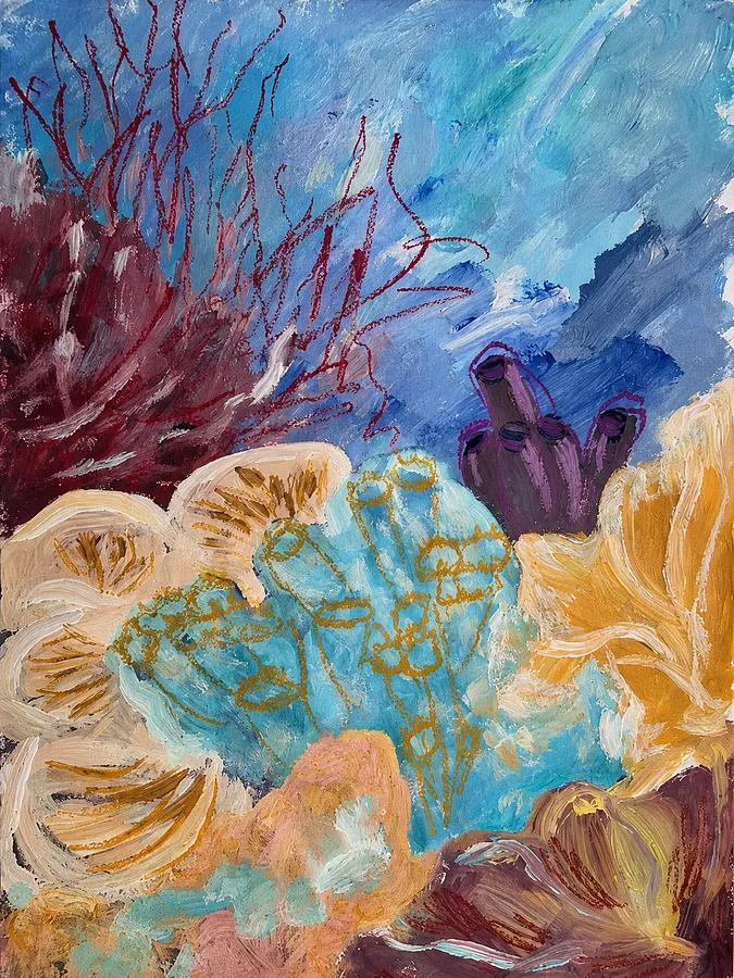 Image of Underwater Garden by Daria Habich, size: 29.7 × 42 cm., Mixed media on paper medium, part of the Salt & Sun series, priced at €190