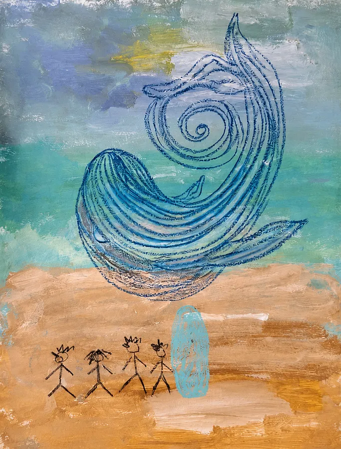 Image de Meeting the Whale par Daria Habich, médium Mixed media on paper, faisant partie de la série Salt & Sun, au prix de €190
