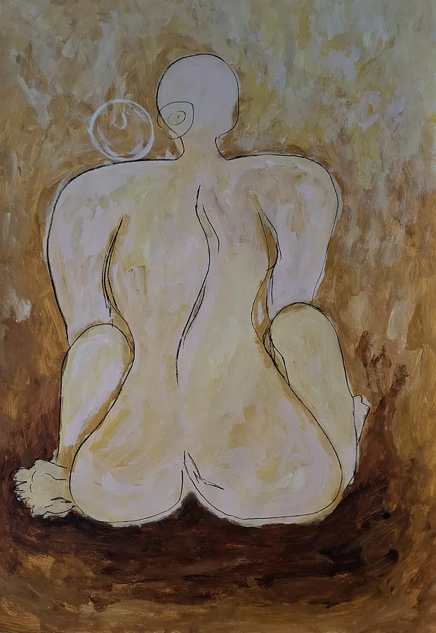 Image of Iam here, look at me by Daria Habich, size: 70х100 cm, Mixed media on Cardstock medium, part of the Soul´s & Body´s series, priced at €890