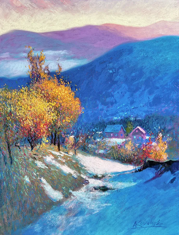 Image de First Snow in the Carpathians par Andrii Kovalyk, taille : 65x50 cm , médium Original Artworks , faisant partie de la série Landscapes Around the World , au prix de €550