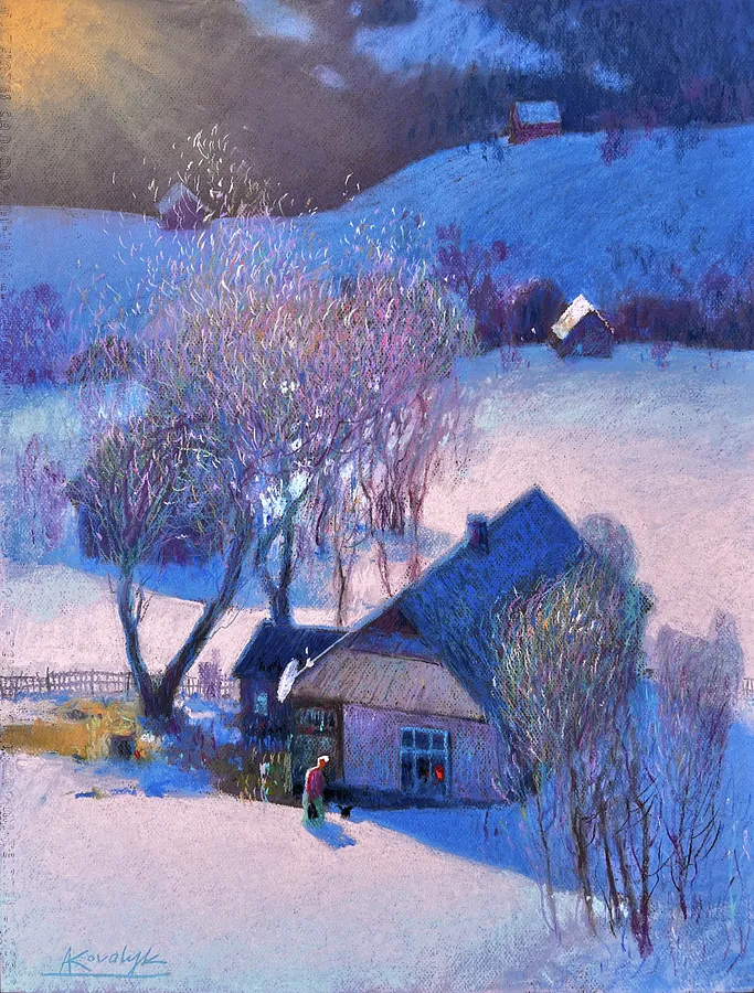 Image de A Winter Day in the Carpathians par Andrii Kovalyk, taille : 65x50 cm , médium Original Artworks , faisant partie de la série Landscapes Around the World , au prix de €550