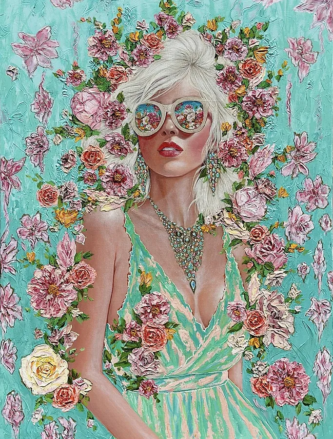 Зображення "Majesty of Summer Youth" від Elena Adele Dmitrenko, розмір: 48 x 36 in, матеріали: acrylic impasto on canvas, медіум: Живопис, місто: Poland, серія: Majesty Lady's, ціна: $5200