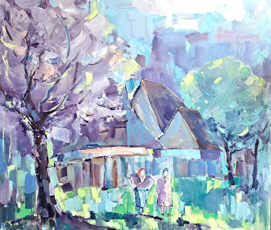 Image de The Gossips par Olha Kashshai, taille : 90 × 80 cm, fabriqué avec Canvas, médium Painting, au prix de ₴25000