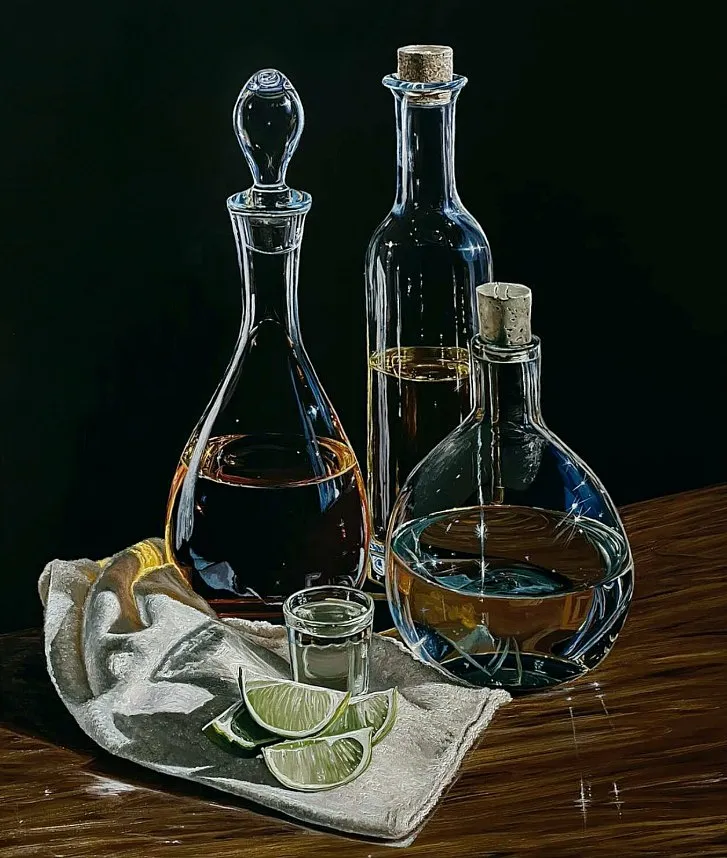 Immagine di Still life with bottles di Elena Adele Dmitrenko, dimensioni: 40 x 34 inches, 100 x 85 cm, medium: Painting, serie: Still Life, prezzo: $6200
