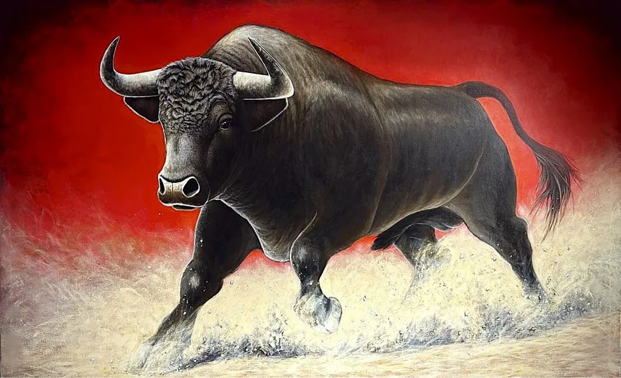 Immagine di Bull di Elena Adele Dmitrenko, dimensioni: 70 x 120 in / 178 x 305 cm, medium: Painting, serie: Animals & Birds, prezzo: $12800
