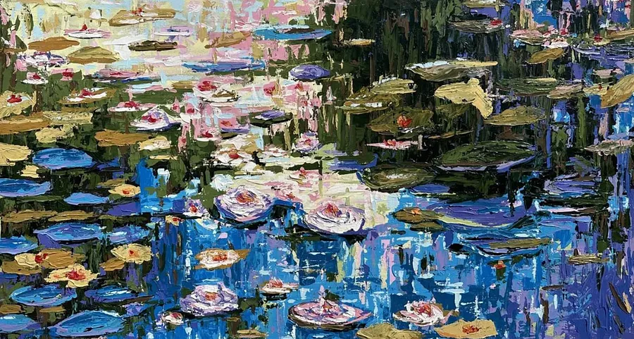 Immagine di Inspired by Nature di Elena Adele Dmitrenko, dimensioni: 34 × 64 inches / 89 × 163 cm, materiali: acrilico a impasto su tela, medium: Painting, serie: Magic Garden, prezzo: $6500