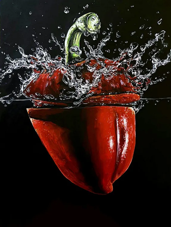 Imagen de Pimiento rojo bajo el agua de Elena Adele Dmitrenko, parte de la serie Naturaleza muerta