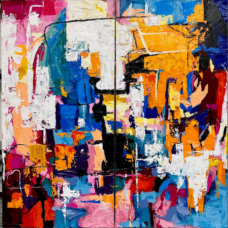 Immagine di Vibrant Reverie ( diptych) di Elena Adele Dmitrenko, dimensioni: 48 x 48 in, medium: Painting, serie: Abstraction, prezzo: $5800