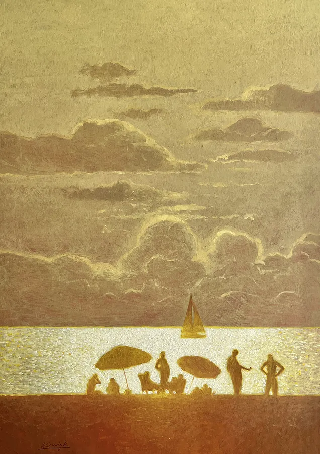 Immagine di Golden Hour by the Sea di Andrii Kovalyk, dimensioni: 70x50 cm , medium: Original Artworks , serie: Sold, prezzo: €550