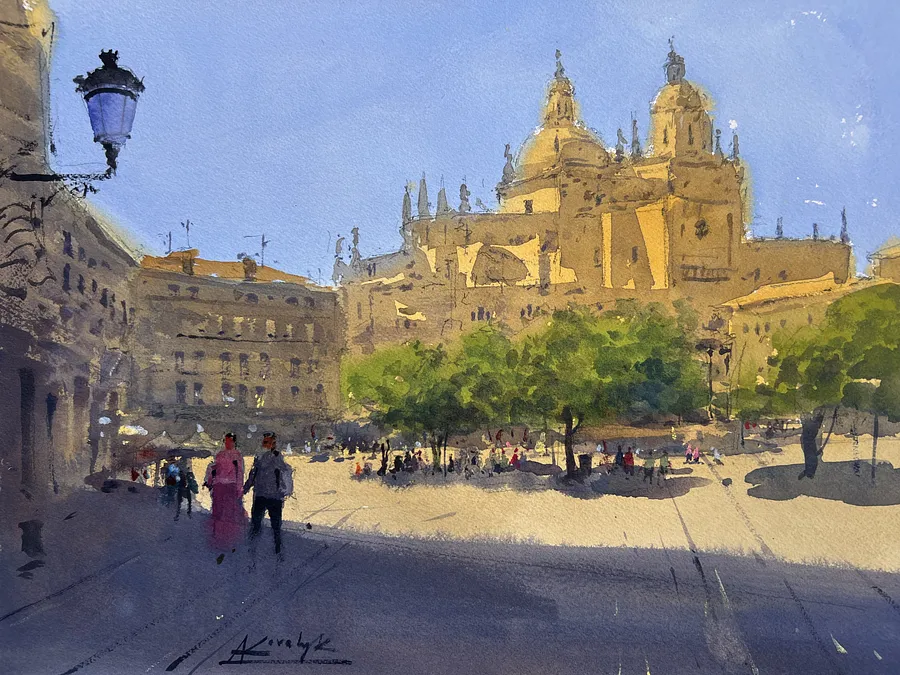 Immagine di Plaza Mayor in Segovia di Andrii Kovalyk, dimensioni: 31x41 cm , medium: Original Artworks , serie: Urban Landscapes Around the World , prezzo: €350