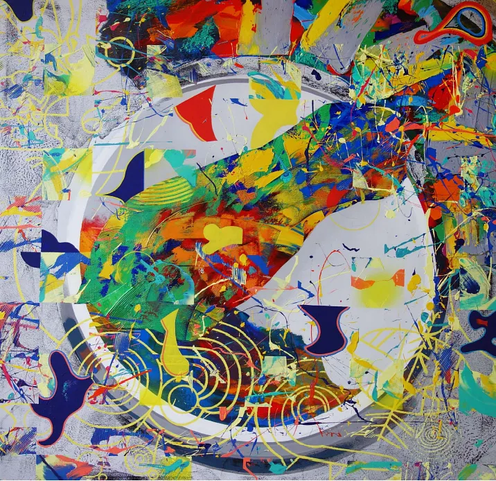 Bild von Primary Movement VII — "Prima Motus" Series von Maryan Besaga, Größe: 100x100 cm, hergestellt aus mixed media on canvas, Painting Medium, aus -, Teil der PRIMA MOTUS  Serie