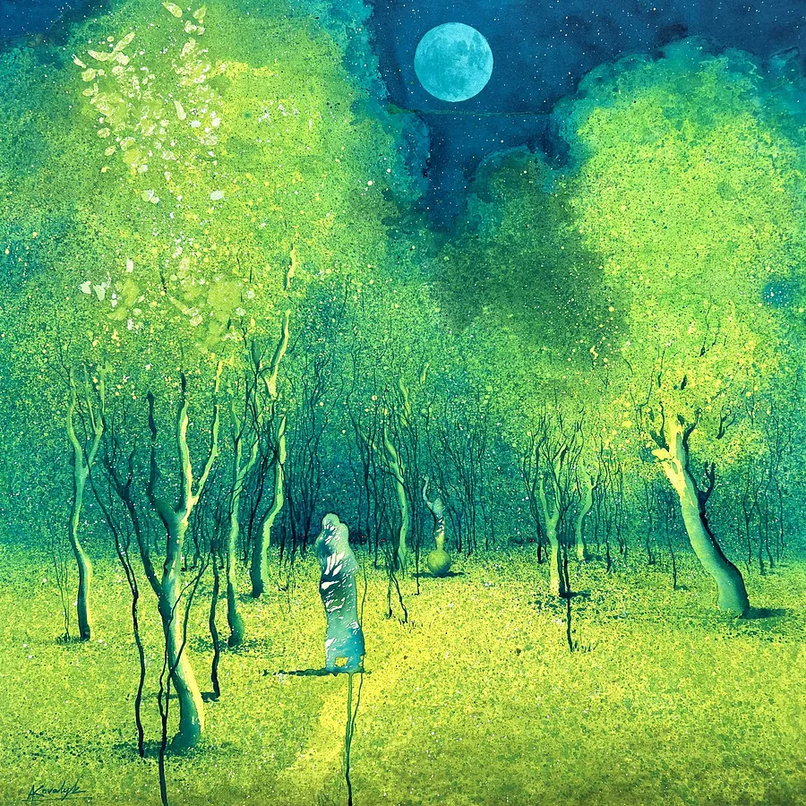 Bild von Secrets of the Garden of the Soul von Andrii Kovalyk, Größe: 100x100 cm , Original Artworks  Medium, Teil der Inner Landscapes Serie, zum Preis von €1500