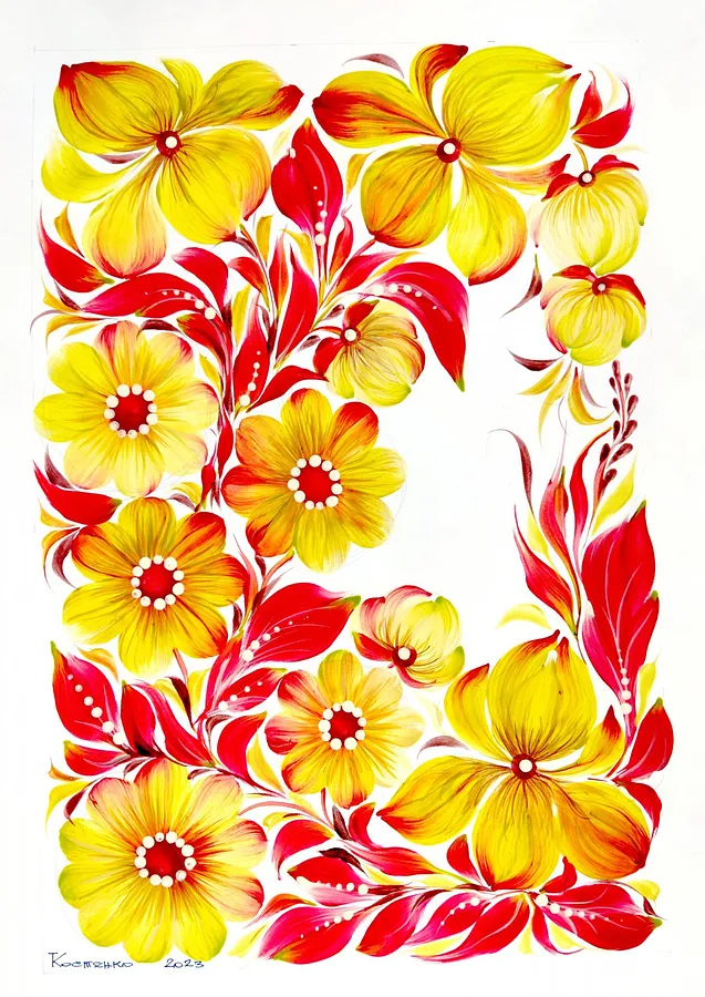 Image de Beauty of the Homeland in Painting par Tetyana Kostenko, taille : 29,7х42 cm, fabriqué avec gouache, PVA glue, médium Painting, faisant partie de la série Flowers, au prix de $593