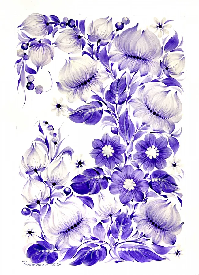Image de Sleep walks around the windows par Tetyana Kostenko, taille : 29,7х42 cm, fabriqué avec gouache, PVA glue, médium Painting, faisant partie de la série Flowers, au prix de $643
