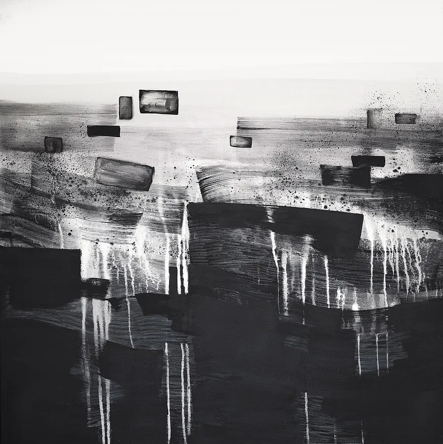 Imagen de Through the Layers of Soil de Maryna Karapetian, tamaño: 90 x 90 cm, hecho de acrylics, spray paints, crayons, canvas, medio Painting, de Barcelona, parte de la serie Act of Preservation, con un precio de €750