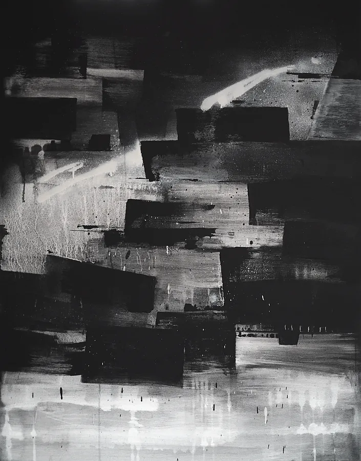 Imagen de In the Darkening Sky de Maryna Karapetian, tamaño: 80 x 100 cm, hecho de acrylics, spray paints, canvas, medio Painting, de Barcelona, parte de la serie Act of Preservation, con un precio de €600