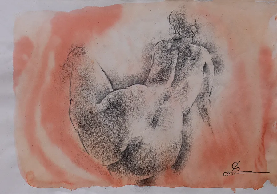 Obraz "The Turn" autorstwa Oleksandr Baklai, rozmiar: 36x25, wykonany z paper, watercolor, charcoal, medium Drawing, część serii "15-minute sketches", cena: $120 (≈ 5 404 грн)