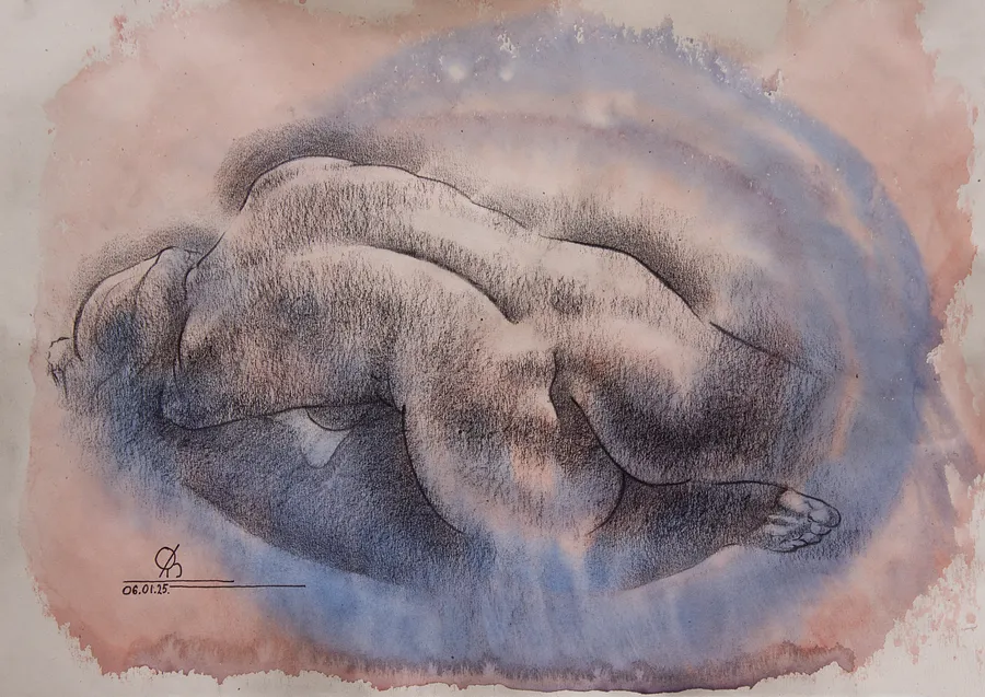 Obraz "Rest" autorstwa Oleksandr Baklai, rozmiar: 36x25, wykonany z paper, watercolor, charcoal, medium Drawing, część serii "15-minute sketches", cena: $120 (≈ 5 404 грн)
