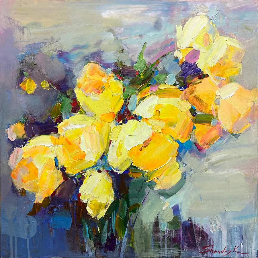 Image of SUNLIT BOUQUET by Tetiana Shendryk, size: 60 × 60 cm, made of acrylic on canvas, Painting medium, priced at $400