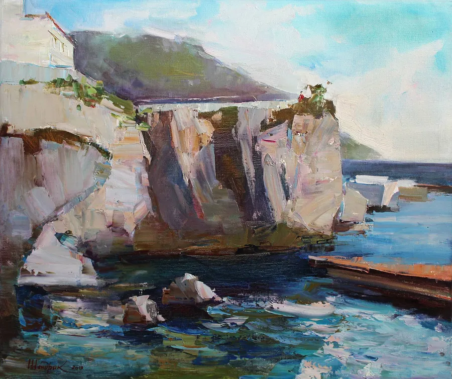Image of Rocky shore by Tetiana Shendryk, size: 50 × 60 cm, made of Oil on canvas, Painting medium, priced at $350