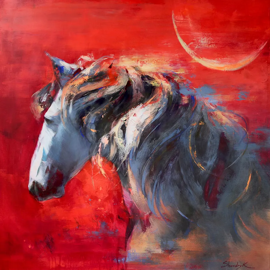 Obraz SPIRIT IN CRIMSON autorstwa Tetiana Shendryk, rozmiar: 100 × 100 cm, wykonany z acrylic on canvas, medium Painting, cena: Cena na zapytanie