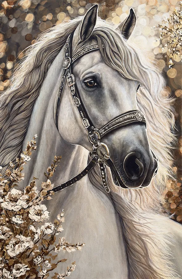 Imagen de Majestic Horse . Magic Garden de Elena Adele Dmitrenko, tamaño: 90 x 60 cm, hecho de Acrylic on canvas, medio Pintura, de Poland, parte de la serie Jardín Mágico, con un precio de $1680