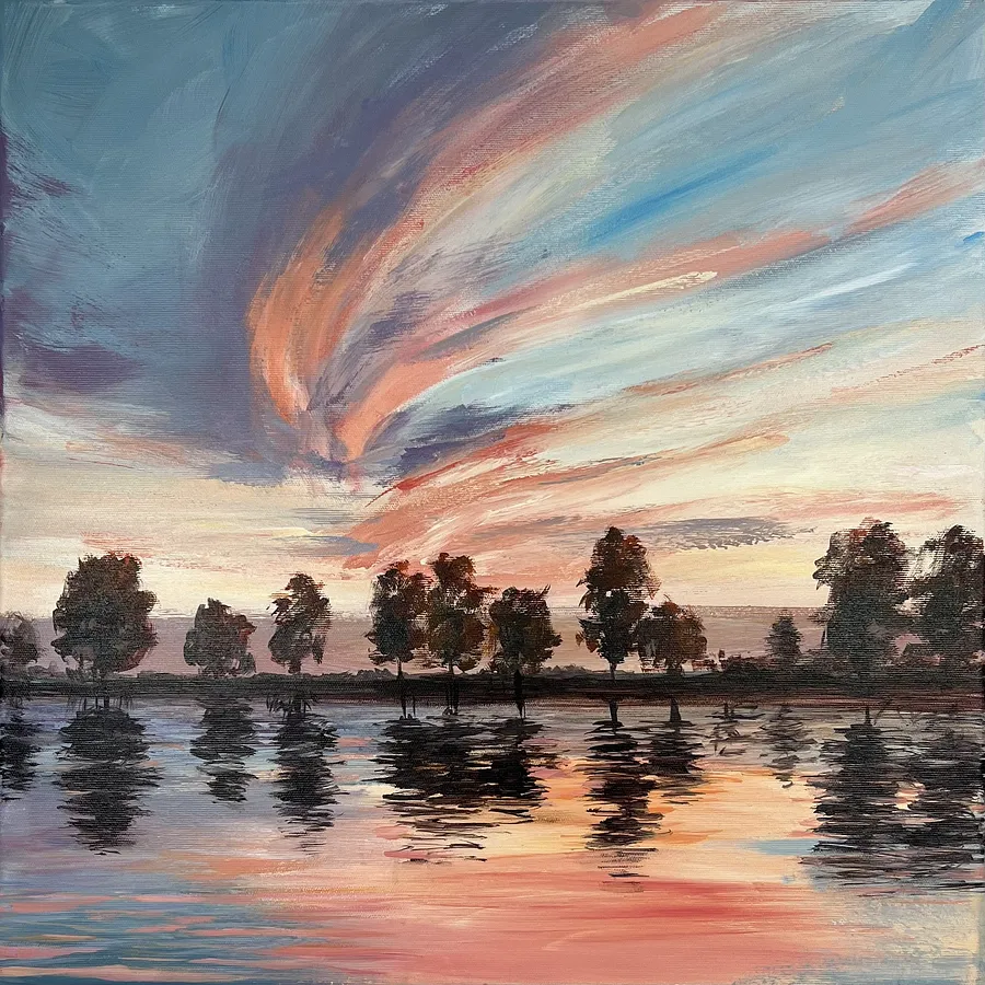 Imagen de Pink sky de Elena Goyeva, tamaño: 50x50cm, hecho de acrylic, canvas, medio Живопис, parte de la serie Landscape