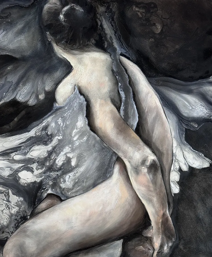 Imagen de  No One Will Find Me Here de Yuliia Poraiko (Palij), tamaño: 50x60 cm (20x24 in), hecho de Oil, oil pastels, acrylic on board, medio Painting, de Rochester, USA