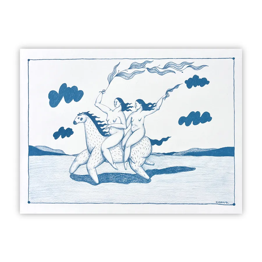 Immagine di On horseback di Diana Ruban , dimensioni: 29,5 x 40 cm, materiali: Paper, pencil, medium: Graphics, città: Ukraine , serie: Linocut, graphics