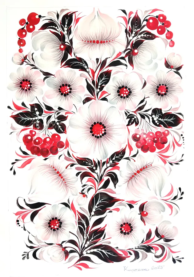 Imagen de The family blossoms de Tetyana Kostenko, tamaño: 29,7х42 cm, hecho de gouache, PVA glue, medio Painting, parte de la serie Flowers